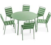 Mesa redonda de jardín y 6 sillas de metal verde cactus, palavas - oviala