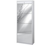 Zapatero con cuatro puertas de espejo y un cajón superior blanco ceniza 63x29x h164 cm