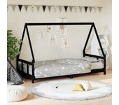 Estructura de cama infantil negra 90x190 cm madera maciza de pino