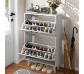 Armario para zapatos con paneles de rattan trenzado, patas de madera maciza y compartimentos ajustables – diseño bohemio para entrada, salón y espacio