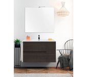 Mueble de baño suspendido itaca- 2 cajones y una puerta incluye lavabo y espejo - roble sinatra 90 x 45 cm seno centrado