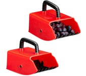 Relaxdays recogedores de bayas, pack de 2, recolectores de fruta para arándanos y grosellas, plástico, rojo y negro