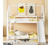 Litera infantil con tobogán y escalera - pino macizo - 140 x 200 cm - blanca - sin colchón