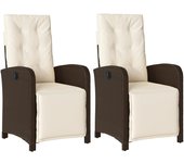 Sillones reclinables jardín y reposapiés 2 uds ratán pe marrón