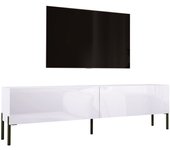 Mueble tv : blanco mate / blanco brillo, patas negras, 170 x 52 x 32 cm