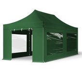 3x6 m carpa plegable, premium acero 40mm, 4 laterales con ventanas panorámicas, verde oscuro