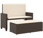 Banco de jardín | silla de jardín con cojines y reposapiés ratán sintético marrón cfw32000