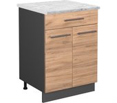 Vicco mueble bajo de cocina fame-line, roble dorado, 60 cm con cajón, et mármol