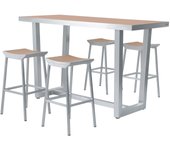 Axi james mesa y silla alta con 4 taburetes | conjunto mesa alta y silla jardin, aluminio y madera con taburete de bar | bar de jardín de 5 piezas