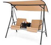 Costway balancin jardin exterior de 2 personas, bolsa térmica, columpio de jardín con toldo ajustable y cojines extraíbles, balancin de jardin balcón