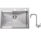 Cecipa max fregadero de cocina 1 seno 60×45×18cm fregadero de inox cepillado con cesta de drenaje + grifo de cocina plegable mezclador de fregadero