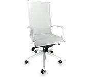Silla de oficina ejecutiva de piel sintética blanca con reposabrazos de acero barnizado y ruedas de goma, 70 x 70 x 120 cm, modelo vista off line