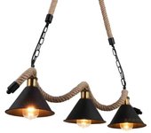 Lámpara colgante con 3 tulipas de metal color negro y detalle de cuerda. (disponible lámpara de 3 luces) ref. 1052-3