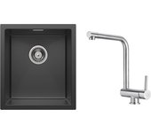 Fregadero de acero inoxidable 40*44*19 cm fregadero de 1 seno fregadero de cocina negro + mezclador de cocina plegable cepillado
