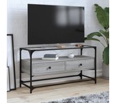 Mueble para tv sonoma de madera de ingeniería gris con tapa de cristal