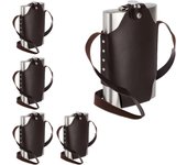 5 petacas xxl con funda, cantimploras, acero inoxidable y cuero sintético, 1,8 l, plateado y marrón