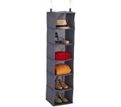 Relaxdays organizador colgante armario con 6 compartimentos, tela, 139x30x30 cm, 2 ganchos, almacenamiento de ropa colgante, gris