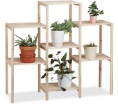 Relaxdays soporte plantas original, madera, natural, 86 x 95 x 29 cm