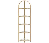 Estantería de esquina moderna de 5 niveles, soporte para plantas, estantes de cristal, para sala de estar, baño, dormitorio, dorado
