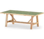 Mesa de comedor de jardín de madera y cerámica verde 205x105 - bisbal