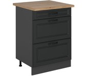 Vicco mueble bajo de cocina r-line, antracita casa de campo, 60 cm con cajones, et roble