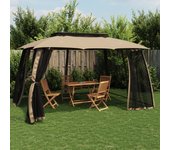 Vidaxl cenador de doble techo paredes de malla acero taupe 3,93x2,93 m