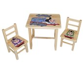 Juego de mesa de centro de madera con 2 sillas para dormitorio infantil. m23-trenino.