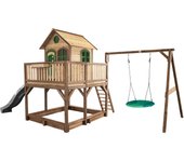 Axi casa de juegos liam con arenero, columpio nido y tobogán gris | casa zancudo xxl en marrón y verde de madera fsc para niños | torre de juegos con