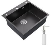 Fregadero de cocina de 1 seno,fregadero cocina de 54*49*20 cm,fregadero de cocina de acero inoxidable 304,con dispensador de jabón, negro gris