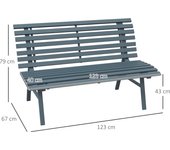 Banco de jardín de 2 plazas de aluminio, resistente a las intemperies, banco con diseño de tablas, 123x67x79cm, azul