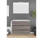 Mueble de baño imperia 3 cajones incluye lavabo y espejo - roble smoky 90 x 45 cm seno centrado