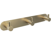 Percha triple para baño, acero inox s.304 anticorrosión, acabado oro cepillado pvd, incluye sistema de fijación pegado.