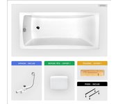 Bañera rectangular - 170 x 70 cm - sin mueble - con patas - repisa de bambú - desagüe cromado - optima