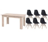 Pack mesa de comedor o cocina fija cambria + 6 sillas estilo nordico negro
