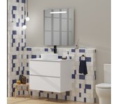 Conjunto de baño greta | mueble de baño suspendido | 90 cm blanco mate | dos cajones | lavabo sobre encimera redondo | mueble montado | plusbaño