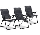 3 sillas plegables acolchadas comfort, ajustable, para jardín, pesca, camping y playa, poliéster, 107 x 60 x 68 cm, gris