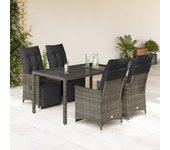 Conjunto de jardín bistro 5 piezas cojines de polirratán gris
