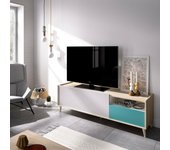 Tamaro mueble tv, aparador bajo de salón, aparador de salón para televisión, 155x43h47 cm, roble y blanco