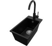Primagran fregadero granito negro 28x50cm, fregadero cocina 1 seno + grifo 32x20cm + sifón, fregadero sobre encimera al mueble 30cm - riga