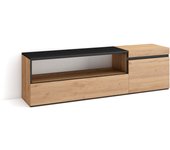 Mueble tv, televisión, 150x35x45cm, para tv hasta 65, con almacenamiento, roble y negro