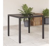 Mesa de jardín con tapa de cristal negro 90x90x75 cm mimbre resina