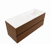 Mondiaz vica dlux 120cm mueble de baño color rust con 2 cajones. con lavabo cloud derecho sin orificios color ostra