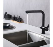 Grifo monomando de cocina con caño extraíble, grifo de fregadero giratorio de 360°, grifo de cocina de acero inoxidable negro mate