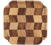 Bandeja de madera con diseño de cuadrícula, plato para servir de madera para ensalada de frutas, pan, cuenco, vajilla de cocina (25 x 25, nogal negro