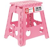 Relaxdays taburete plegable, antideslizante, resiste hasta 120 kg, asa transporte, banca infantil 39x38,5x32 cm, rosa