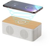 Altavoz cargador inalámbrico 10w carga rápida . conexión bluetooth. potencia sonido 5w. batería 1.200 mah 16x6x6 cm. color: madera dam