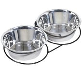 Comedero y bebedero perros doble de acero inoxidable, 1,75 litros por bol, 43x22x7 cm