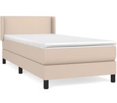 Cama con somier tapizado y colchón de polipiel capuchino 90x200 cm