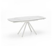 Mesa extensible kyoto four en cristal templado de mármol blanco hasta 180cm