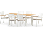 Conjunto mesa jardín 200/140x90 cm y 6 sillas aluminio blanco - osaka